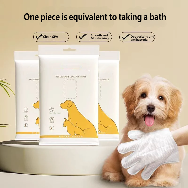 Pet Grooming Gloves Wipes – Disposable Cleaning Gloves for Dogs & Cats, Eye Stain Removal & Odor Control, No-Rinse Bath Alternative