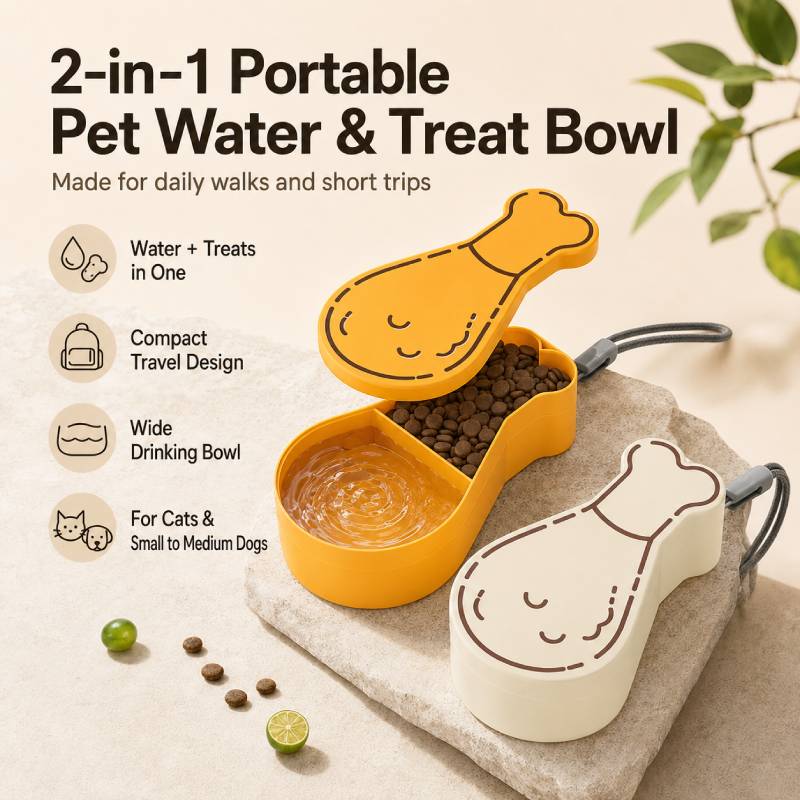 2-in-1 Pet Travel Water & Treat Bowl